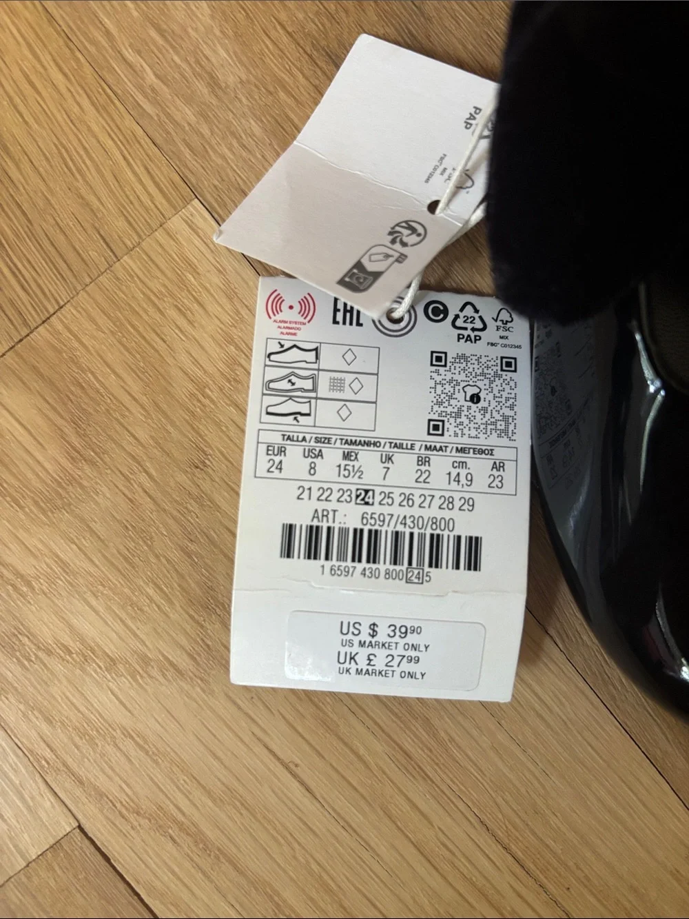 Zara Girls Black Patent Mary Janes with Velvet Bow